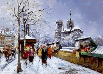 パリ Painting - AB ブックセラー ノートルダムの冬のパリ